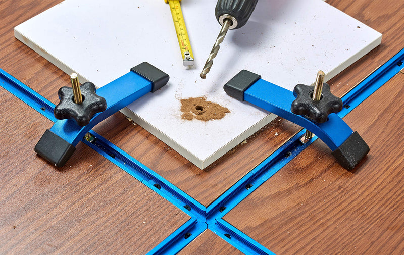 Aluminum 48 Inch T-Track with Wood Screws–Double Cut Profile Universal with Predrilled Mounting Holes -Woodworking and Clamps–Frosted Surface Anodized - 2 PK (Blue) 48"