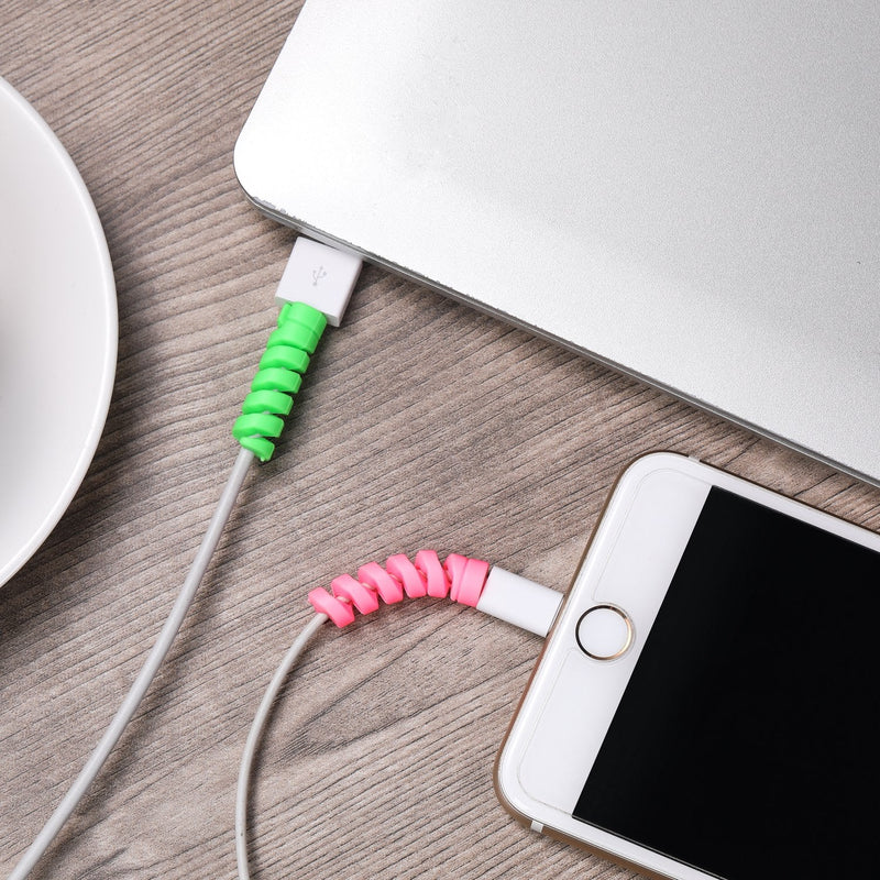 Jetec 24 Pcs Charger Cable Protector,Silicone Flexible Cable Saver,Spiral USB Mouse Wire Protector for Headphone Laptop Earphone Cell Phone Wrap Accessories(Black, Pink, Blue, Green) Black, Pink, Blue, Green