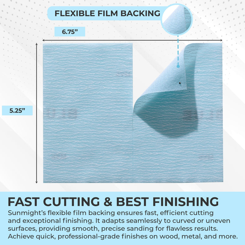 Sunmight 600G Grip 25 Flexible Sanding Sheets - Premium Aluminum Oxide - Flexible Sandpaper Film Backing - Ceramic Alumina Grit - Sandpaper for Wood, Metal, Plastic & Automotive Blue