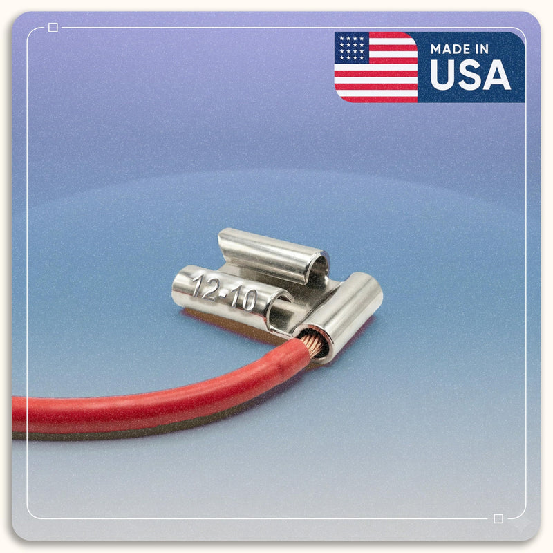 100 Pcs Non-Insulated Electrical Wire Connector - 12-10 AWG Gauge .250 (1/4") Flag Quick Disconnect Terminal Wire Crimp Connector - Made in USA