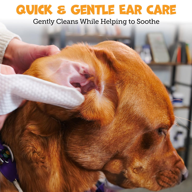 Pack Approved Finger Ear Wipes for Dogs with Aloe Vera and Eucalyptus - Convenient, Extra-Coverage, and Large Design Dog Ear Cleaning Wipes - Removes Wax and Freshens Ears - 50 Wipes Finger Wipes
