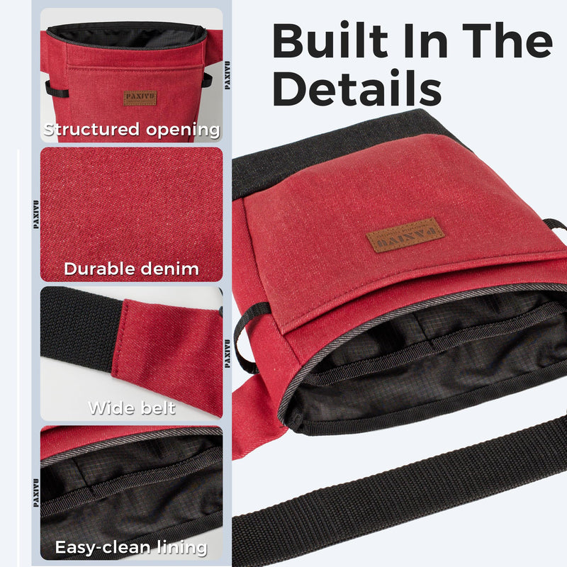 Garden Tool Belt for Women & Men, Burgundy Red Denim Apron with Pockets, Structured Opening, 2 Large Pockets + 2 Inner Pockets, Wide Belt Tool Pouch for Gardening, Florist & Craft