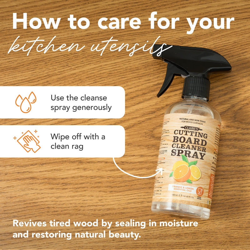 CLARK'S Cutting Board Spray Cleaner 12 oz, with Microfiber Cloth - 2 Pack Pack Of 2 (12 Ounce)