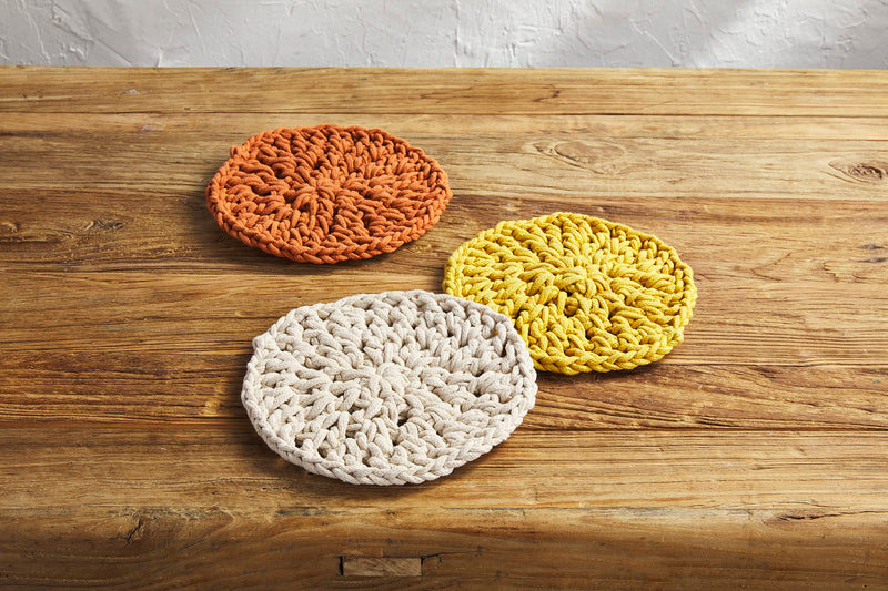 Mud Pie Knotted Cotton Trivet, 9" Dia, Cream (Pack of 2) 1 Count (Pack of 2)