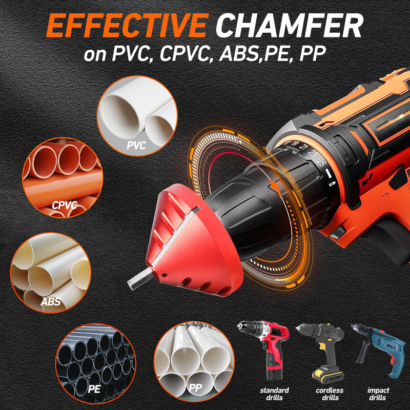 2 in 1 Inner-Outer PVC Deburring Tool, PVC Chamfer Tool, Pipe Deburring Reamer Plumbing Tool for OD 0.75" to 3.5", ID 0.92" to 3.89" PVC, CPVC, ABS, PP, PE Pipe Medium