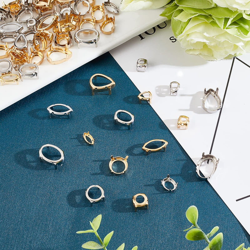 CHGCRAFT 96Pcs 24 Styles Brass Rhinestone Claw Settings Teardrop Horse Eye Oval Round Hollow Sew on Prong Setting for Rhinestone Gemstone Cabochon Resin Jewelry Making