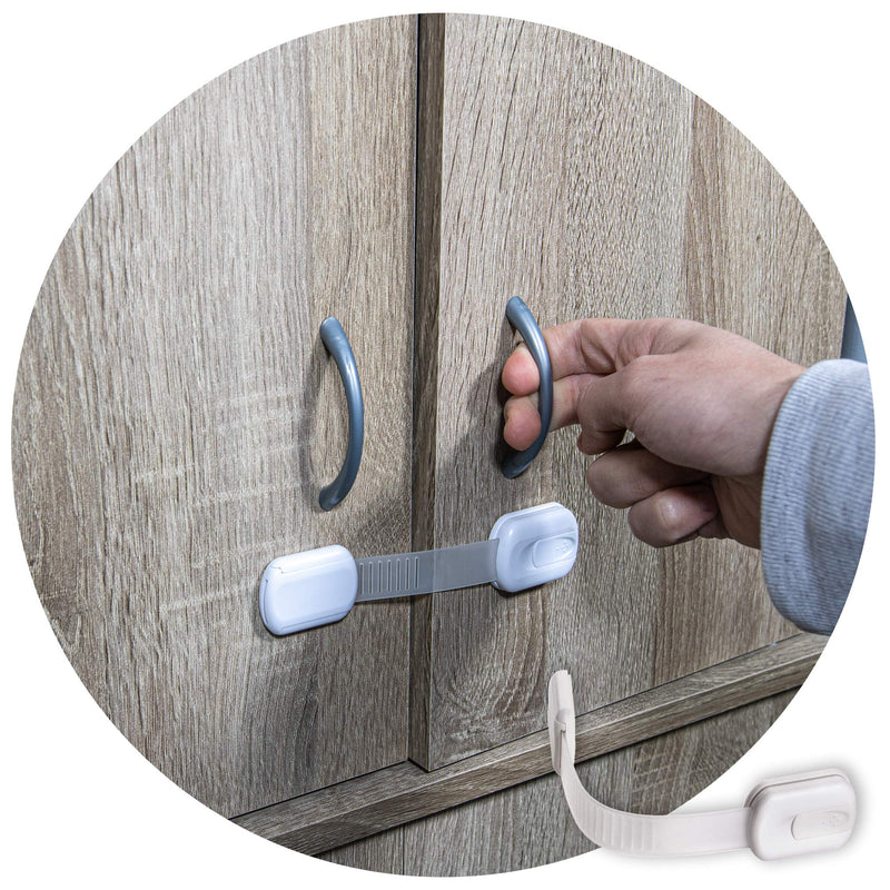 Inaya 16-Pack Child Proof Locks for Cabinet Doors, Drawers, Fridge, Toilet Seat, Dishwasher, Trash Can, Cupboard - 3M Adhesive - No Drilling - Baby Proofing Cabinet Locks White 16 Pack