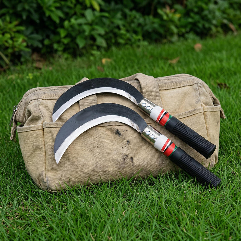 DOITOOL 2 Pcs Hand Sickle Garden Tool, Manganese Steel Manual Weed Cutter Grass Hook Heavy Duty Japanese Weeding Scythe for Clearing Harvesting