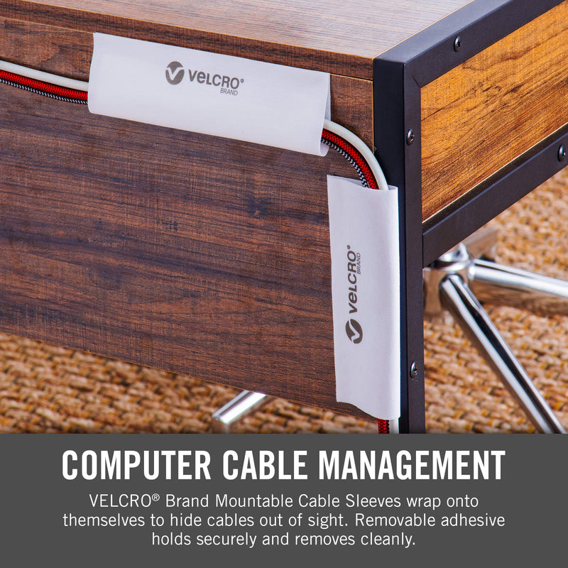 VELCRO Brand Cable Sleeves. Organize Messy Wires on Desk, Behind TV or Game Console. 16-Inch (2x8in) White. Removable Adhesive Mounts to Smooth Surfaces 8in - 2Pk