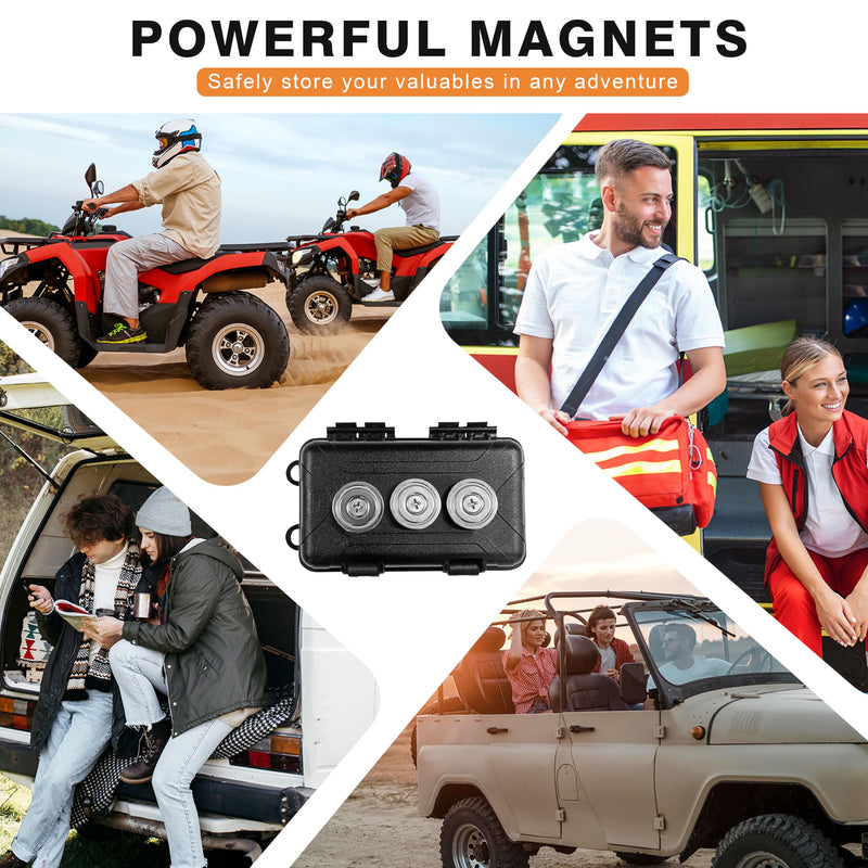Upgraded Magnetic Key Holder Under Car, Hide a Key Outside Waterproof Magnetic Key Box for Under Car Large Hide Box Magnetic Storage Box, Black 3 Strong Magnets