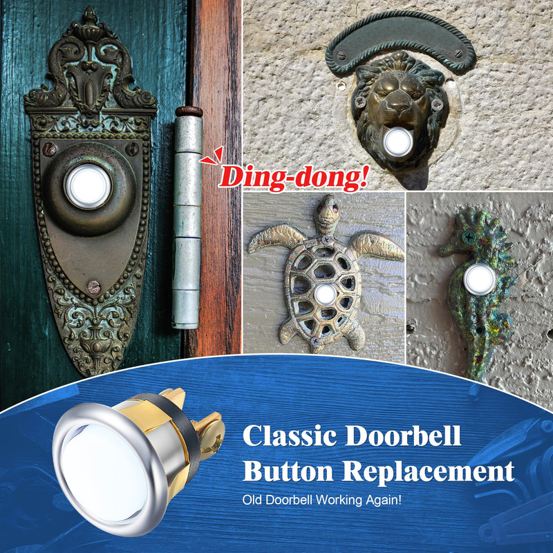 Dreyoo 2 Pack Lighted Doorbell Button Replacement, Easy to Install Wired Doorbell Button Push Door Bell Ringer Kit Round Rim with Lighted Center, White Light(Silver) Silver