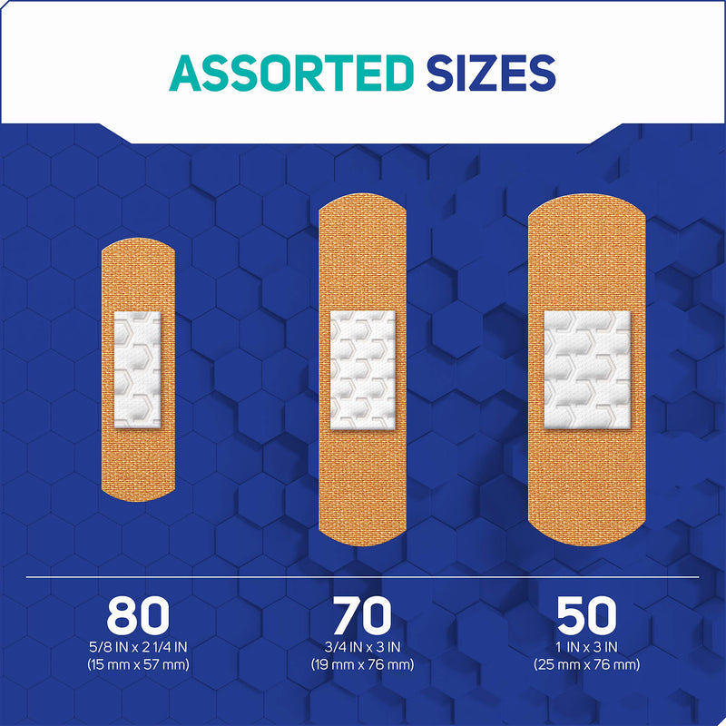 Care Science Fabric Adhesive Bandages, 200 ct Bulk Assorted Sizes | FSA HSA Eligible | Flexible + Breathable Protection for First Aid and Wound Care 200 Count (Pack of 1)