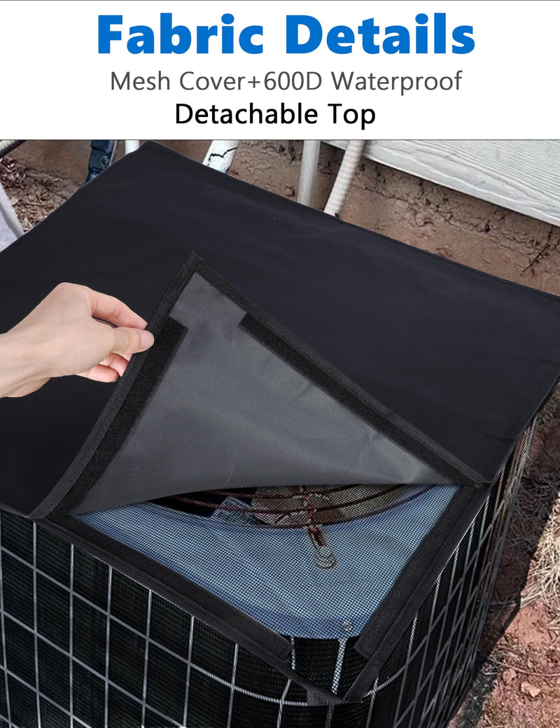 Air Conditioner Cover for Outside Units, Central AC Cover with Full Mesh Breathable, Detachable Oxford Top Cover, All Season Protector for Outdoor Against Leaves, Weeds L (36 x 36 x 40 inches)