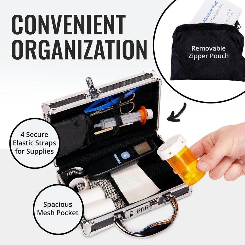 Vaultz Medicine Safe Case w/Combination Lock - Pack of 1 Cases, 8.35 x 5 x 2.5" - Black
