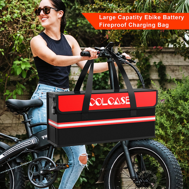 COLCASE Lipo Safe Bag Fireproof Explosionproof Ebike Battery Storage and Lipo Battery Charging with Combination Lock Silicone Coated Fireproof Bag (20 x 5.5 x 9 in)