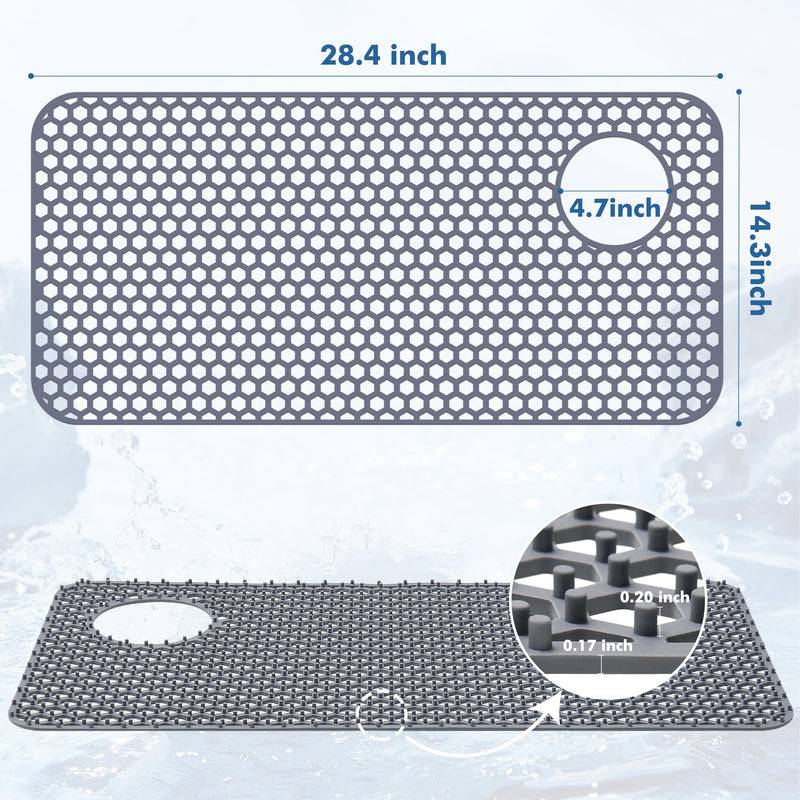 Silicone Sink Protectors for Kitchen Sink - 28.4"x 14.3" Kitchen Protector Accessory, Non-Slip Heat Resistant Mat for Bottom of Farmhouse Porcelain Stainless Steel (Right & Left Drain) 28.4"x 14.3" Right & Left Drain