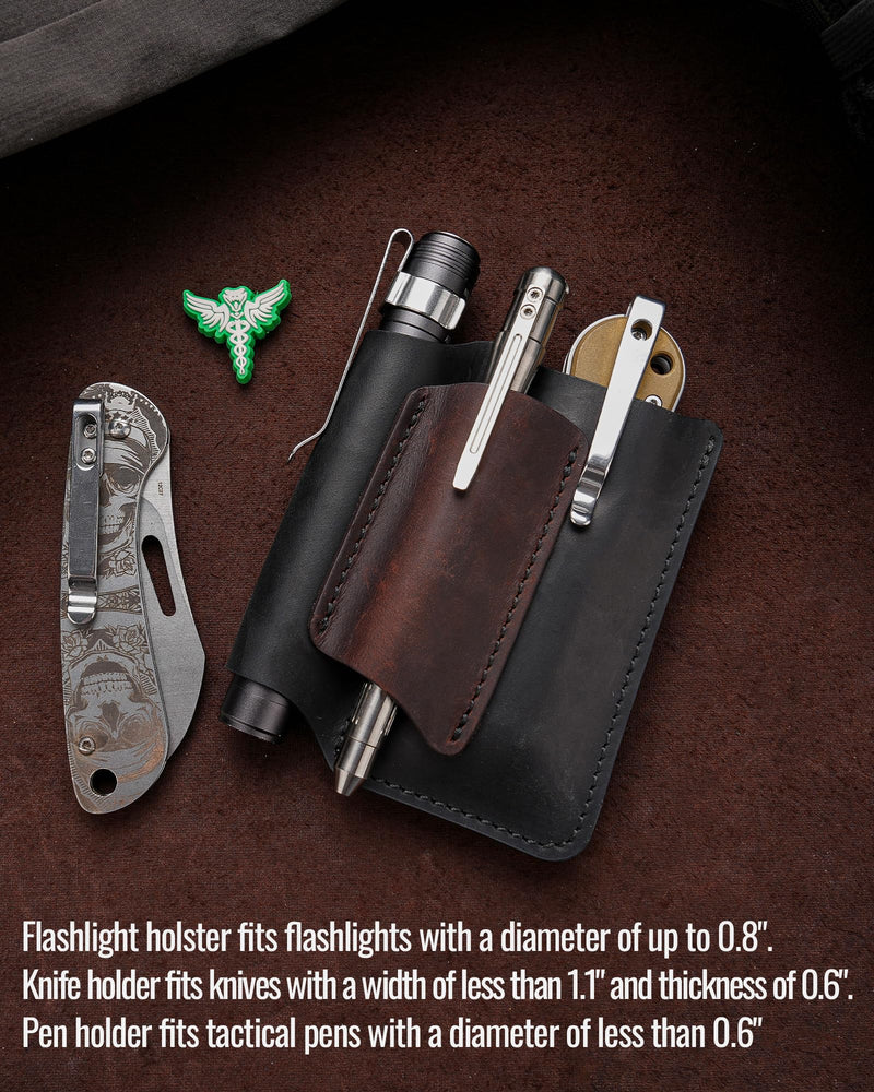 VIPERAED PJ38 Leather Multitool Sheath for Men, 4-in-1 Utility Leather Holster, EDC Pocket Organizer for Pocket Knife Multitool Flashlight and Pen Medium