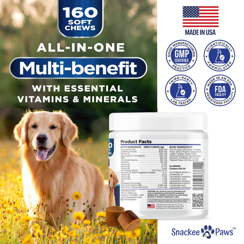 Dog Multivitamin Chewable with Glucosamine - Dog Vitamins and Supplements - 160 Treats - Multivitamin for Dogs - Hip & Joint Support - Immune Health, Skin, Heart, Digestion, Probiotics
