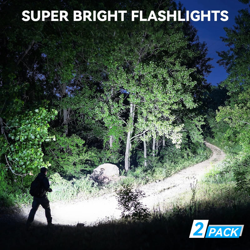 Rechargeable Flashlights 2 Pack, 99,000lm Super Bright High Lumens Flash Light, 6 Modes Adjustable Linternas, Powerful Handheld LED Flashlights for Home Camping