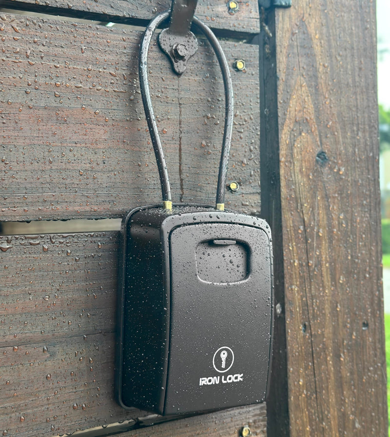 Iron Lock® Key Lock Box Portable with Cable Shackle & Wall Mount – Waterproof Heavy Duty Metal Lock Box for Keys with 4-Digit Combination Code on Door Knob, Fence, Pipe or Gate Extra Large(Black, XXL) 2X-Large Portable Cable Black