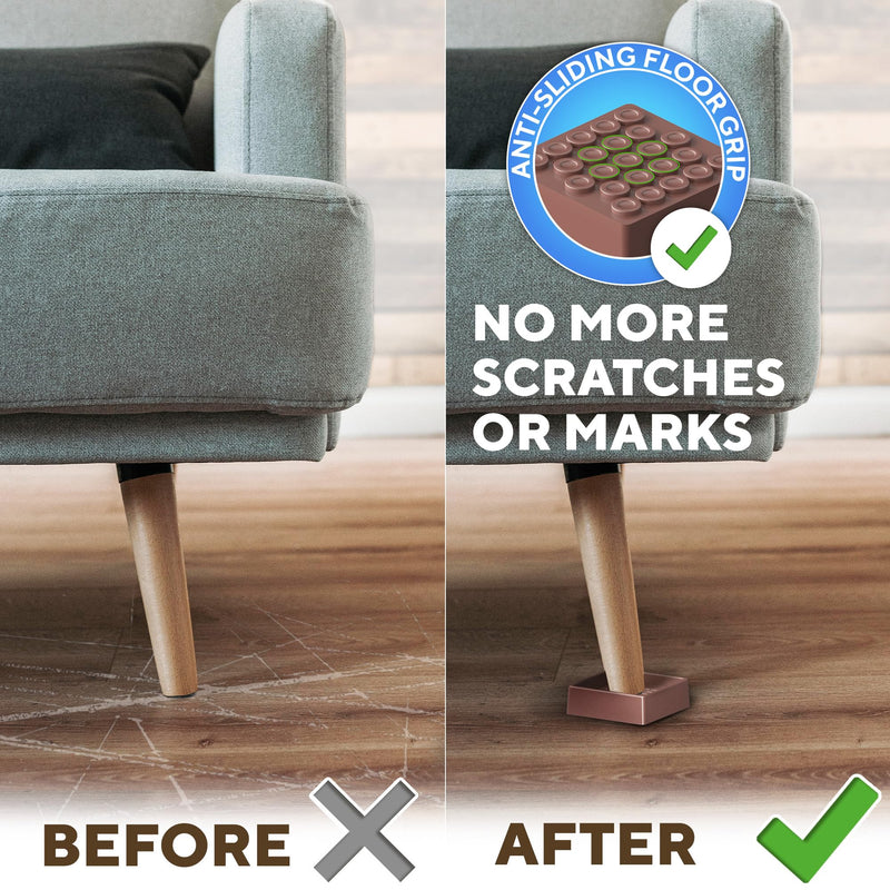 4pcs Non Slip Furniture Pads - Furniture Cups to Prevent Sliding for Couch, Bed, Chair - Premium 3x3 Anti Skid Stoppers for Hardwood, Tile Floors - Perfect Coasters That Fit Any Feet Shape (Brown) Brown 3" x 3"