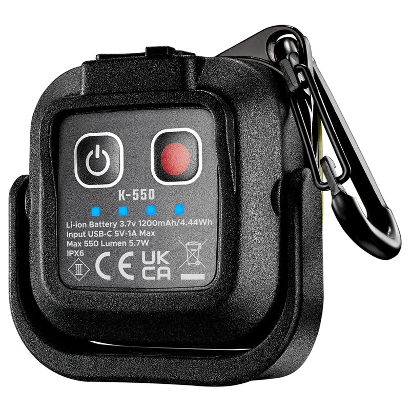 Unilite K-550 Compact Mini Work Light with Carabiner | Type-C Rechargeable | 550 Lumens | White 6500k COB LED | 6 Lighting Modes | 160˚ Rotating Stand with Strong Magnet | IPX6 Waterproof