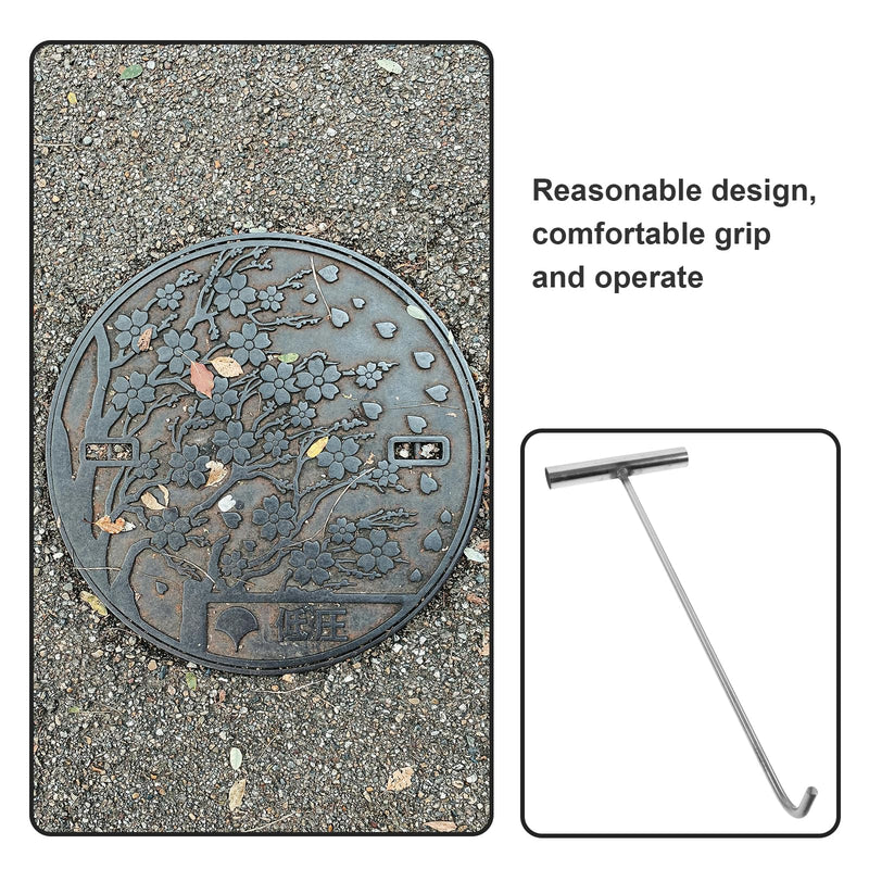 GANAZONO Stainless Steel Manhole Cover Hook Metal T-Hook Storm Drain Cover Hooks Tool Hooks Drain Cover Lifting Hooks Rolling Door Hook 38X16.2CM