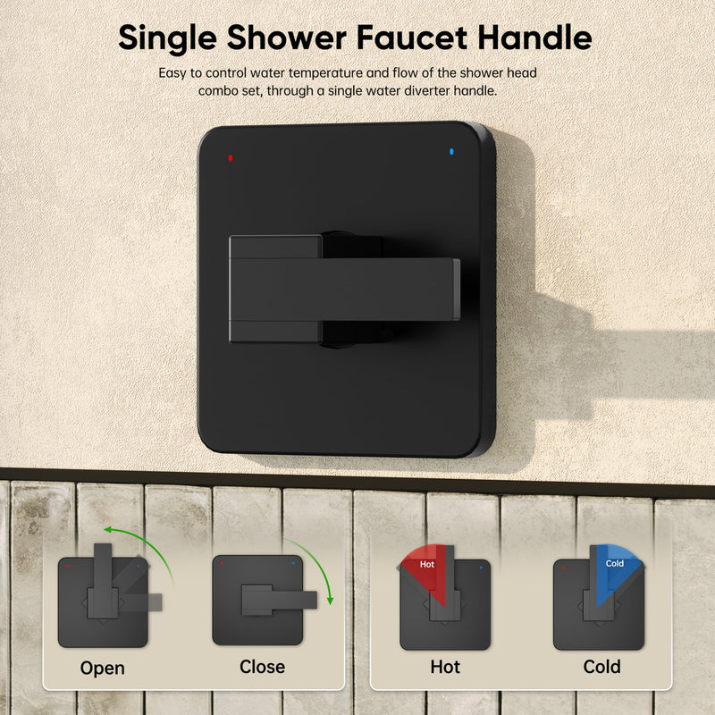 Replacement for Delta Faucet Shower Trim Kit 14 Series, Bathroom Shower Faucet Set with 6-Inch Matte Black Shower Head（Valve/Cartridge Not Included）