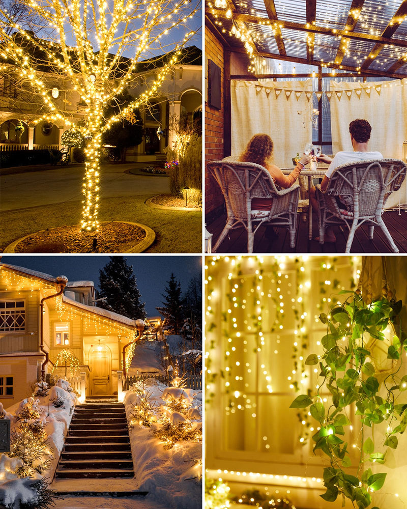 Minetom Solar String Lights for Outside, 33Ft 100 LED Outdoor Solar Fairy Lights, 8 Modes Balcony Lights for Tree Patio Christmas Party Wedding Decor (Warm White) Warm White 1 Pack