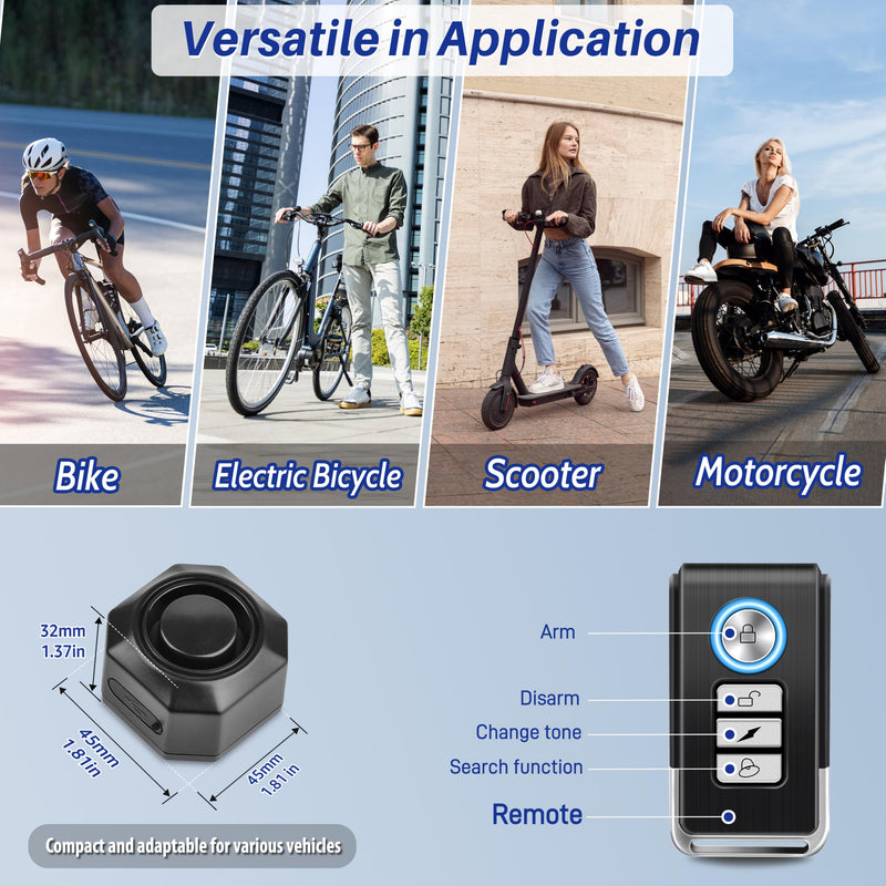 Cruxer Bike Alarms for Ebikes Accessories, Electric Scooter Accessories, Car Alarm System with Motion Sensor, Wireless Antitheft Products, Waterproof Vibration Bike Alarms for Ebikes Bike Scooter Car Square-2PK
