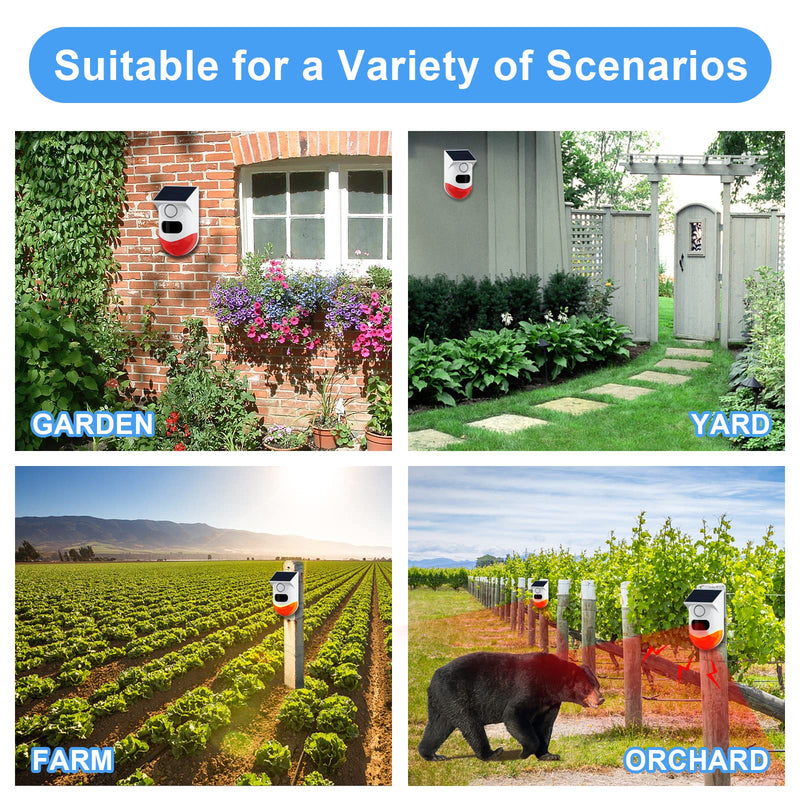 ChunHee Solar Motion Senor Alarm Outdoor Motion Detector Alarm 2 Adjustable Sensitivity 129db Lond Sound Security Siren Light IP67 Waterproof for Garden,Home,Farm,Barn,Yard 2 Light+1 Remote Control