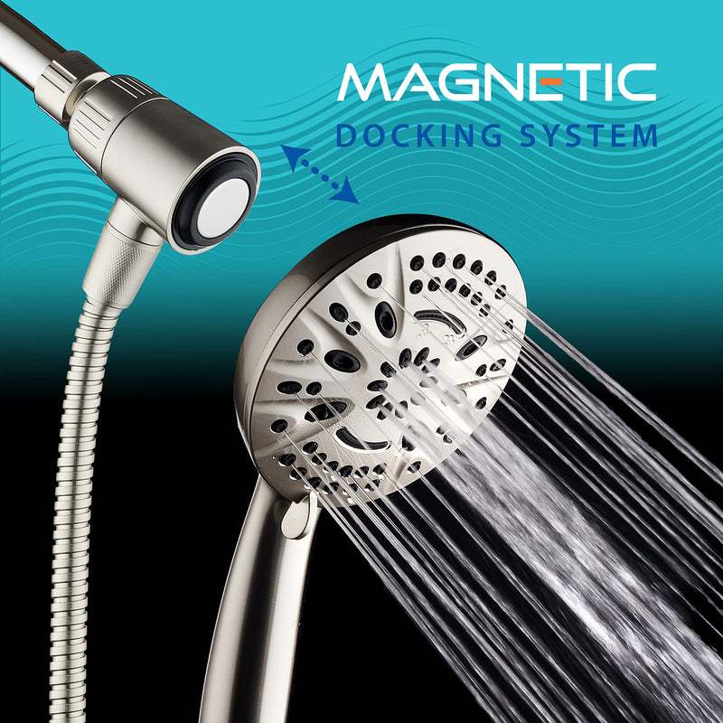 AquaDance New Magnetic Guidance Docking System - High-Pressure 8-setting Handheld Shower Head with Giant 5 inch Face, Magnetic Bracket, Extra-long 72 inch Stainless Steel Hose/All Nickel Finish All Nickel
