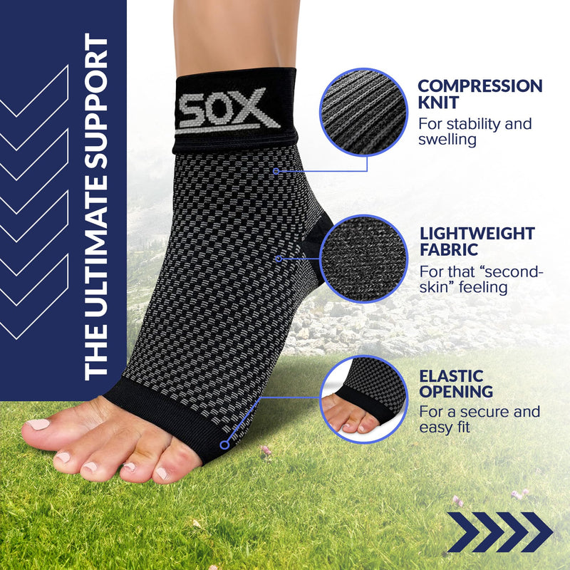 SB SOX Plantar Fasciitis Compression Socks - Plantar Fasciitis Relief for All Day Wear - Best Ankle Sleeve and Arch Support for Foot Pain and Comfort (Black, Medium) Black