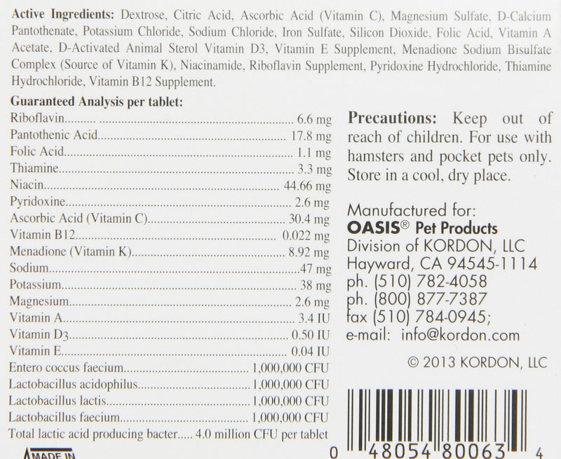 OASIS No 80063 Alive and Well, Stress Preventative and Pro-Biotic Tablets for Pocket Pets - PawsPlanet Australia