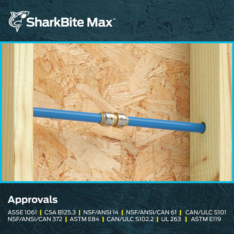 SharkBite Max 1/2 Inch Coupling, Push to Connect Brass Plumbing Fitting, PEX Pipe, Copper, CPVC, PE-RT, HDPE, UR008A 1/2 in.