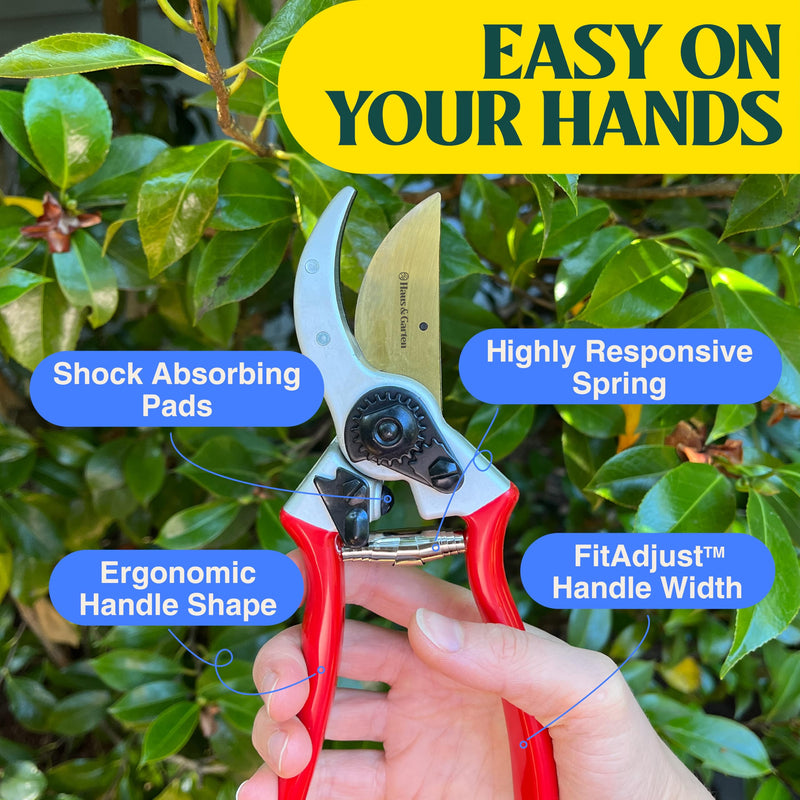 Haus & Garten ClassicPRO 8.5" Professional Premium Titanium Bypass Pruning Shears - Use As Pruners, Garden Shears, Heavy Duty Handheld Pruning Shears For Gardening, Clippers, Pruner Scissor Tool Red