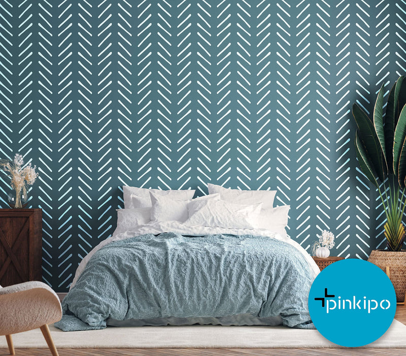 PINKIPO®, Hand-Drawn Herringbone, (16"x40") XL Stencil, Large Wall Stencil, Modern Geometric Wall Stencils for Painting, Stencils for Walls, Chevron Wall Stencil