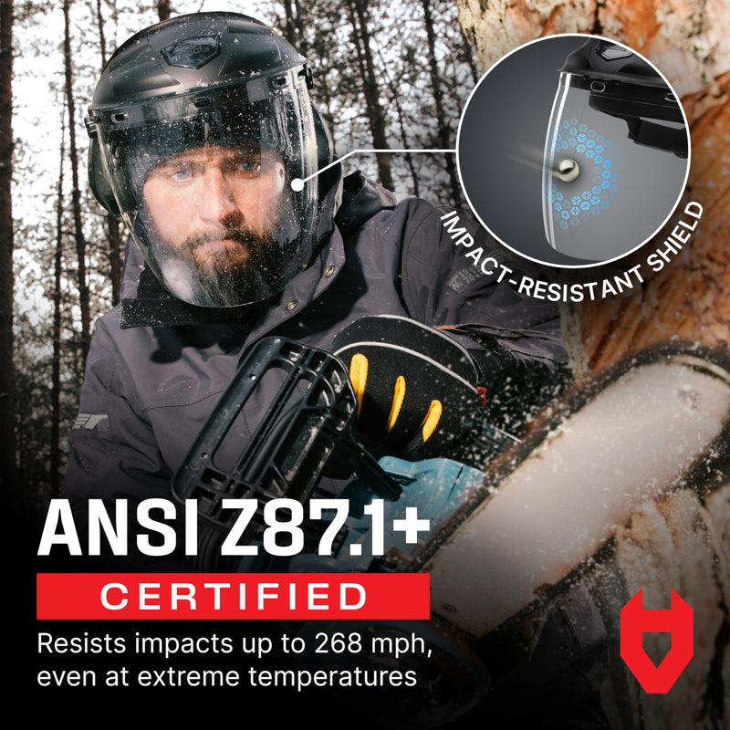 NoCry Premium Safety Face Shield for Grinding and Cutting — Clear Anti-Fog, Impact Resistant Visor and Adjustable Headgear — ANSI Z87.1 Certified for Industrial Use — Washable Sweatbands Included FaceArmor Pro