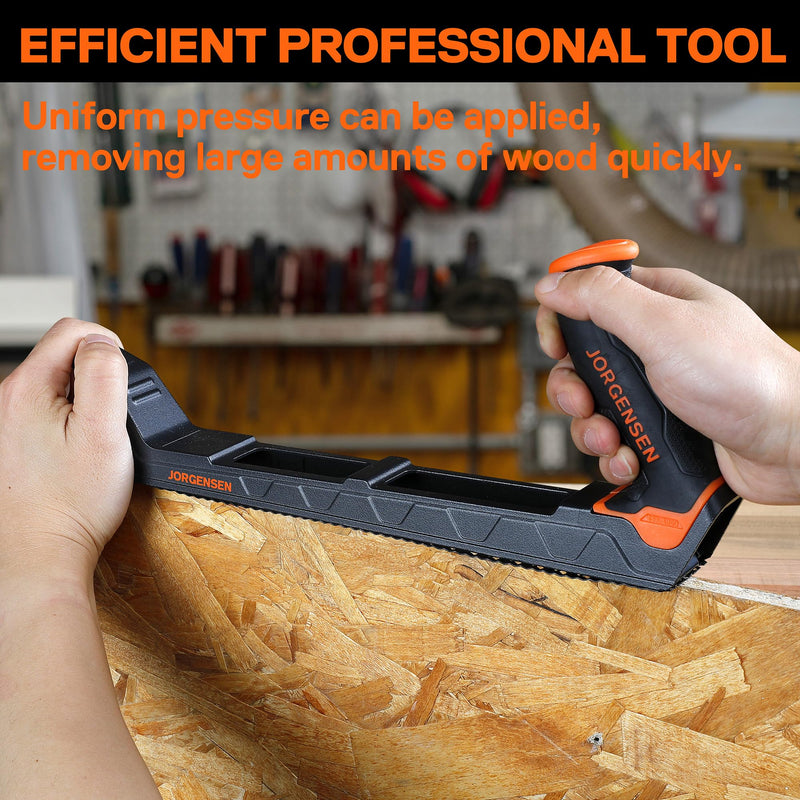 JORGENSEN Wood Plane, Professional Surform Plane, Zinc Alloy Die Casting Body, 65MN Sharp Blade, Wood Shaver Tool for Woodworking Rasp - Ergonomic Soft Grip Handle