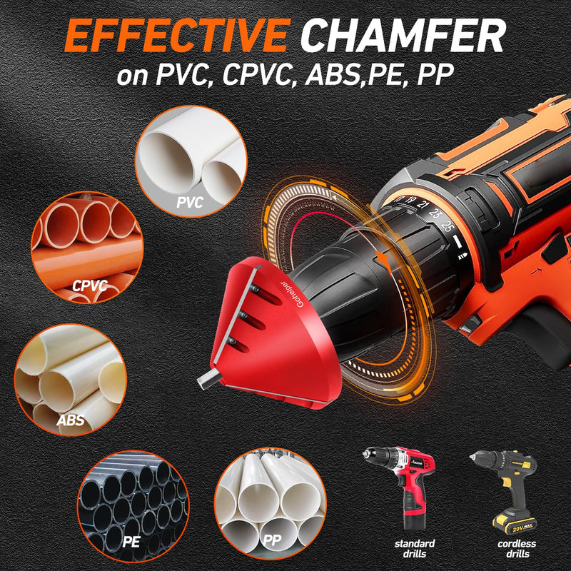 2 in 1 Inner-Outer PVC Deburring Tool, PVC Chamfer Tool, Pipe Deburring Reamer Plumbing Tool for OD 0.75" to 4.6", ID 0.92" to 4.8" PVC, CPVC, ABS, PP, PE Pipe Large