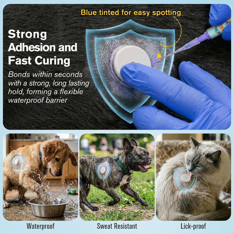 1ml Veterinary Surgical Skin Glue with 10 Applicators, Fast Acting Wound Tissue Glue Sealant, CGM Sensor Adhesive for Pet with Blue Tint for Precise Application, Stay Secure for 10-14 Days 1ml