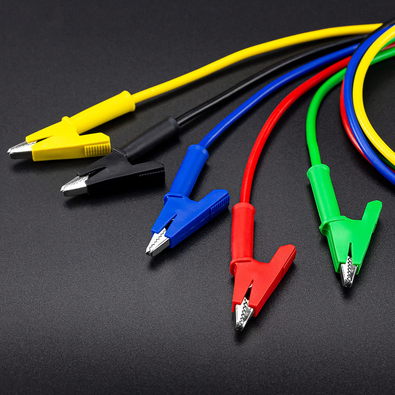 KAIWEETS 5PCS Alligator Clips Electrical Test Leads Set, 15A Jumper Wires Heavy Duty with Protective Copper Clips, Premium Cables for Electrical Testing, Experiment, 5 Colors 39.6 inches