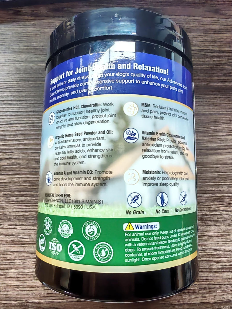 200ct Hip and Joint Supplement for Dogs Dog Calming Chews with Hemp Glucosamine, MSM, Chondroitin, Omega-3, Melatonin for Senior Dogs Anxiety, Pain Relief Anti Inflammatory Small/Medium/Large Breed