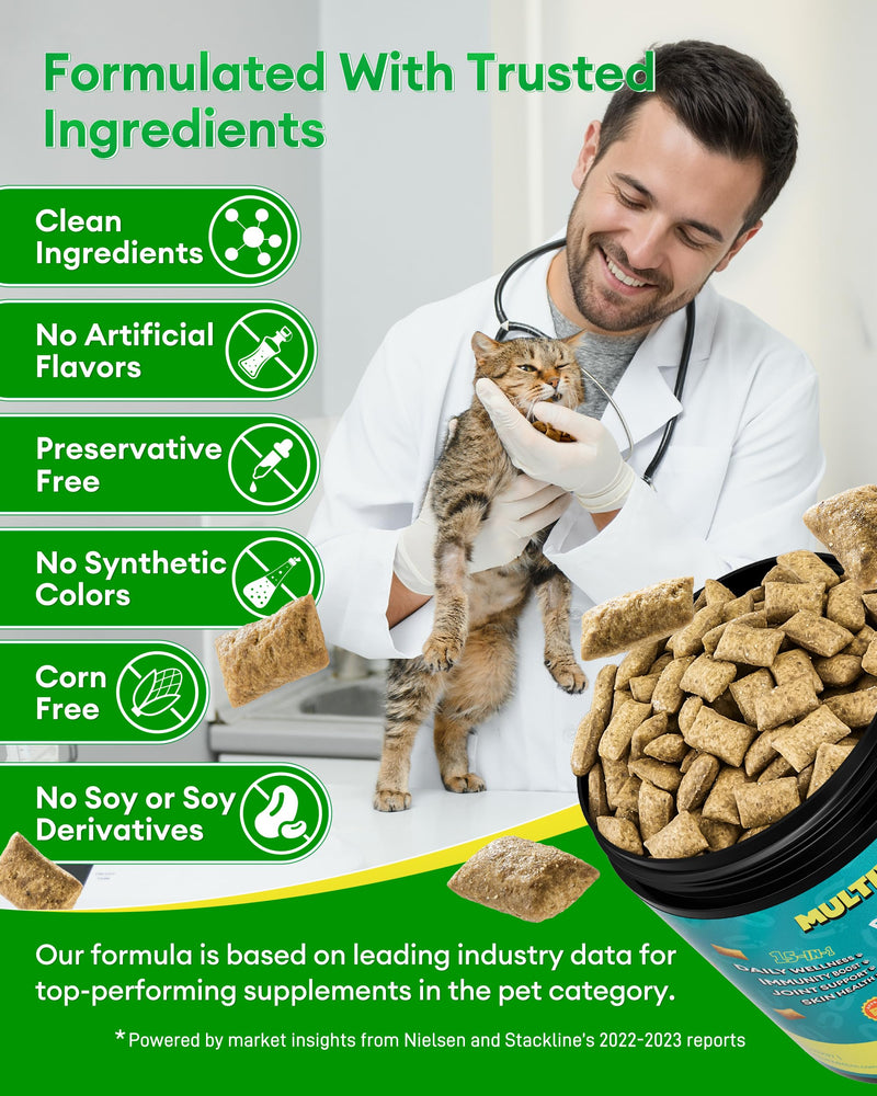 Cat Multivitamin Treats with Taurine – 500 Crunchy & Creamy Cat Vitamin Chews for Immune, Joint, Digestion, Skin & Coat Support – Daily Healthy Supplement for Cats of All Ages Cat Multivitamin (500 Chews)