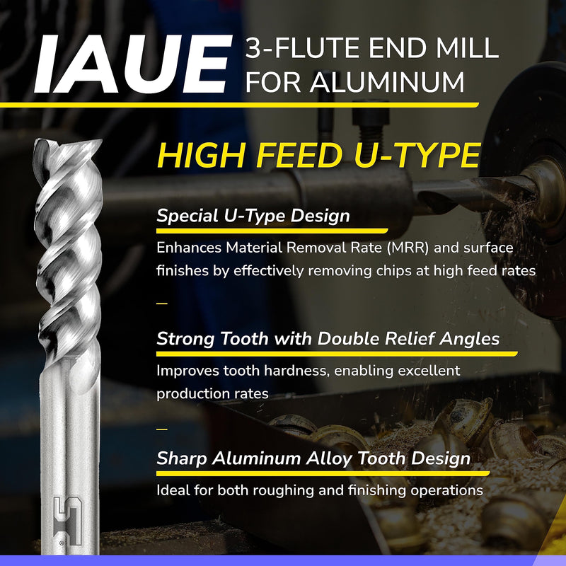 SPEED TIGER Carbide Square End Mill - 3 Flute - IAUE5/16 3 (1 Piece, 5/16") - High Feed U-Type Design - for Roughing and Finishing - for Milling Aluminum Applications – Professional Mill Bits Sets 1 5/16 in - NewNest Australia