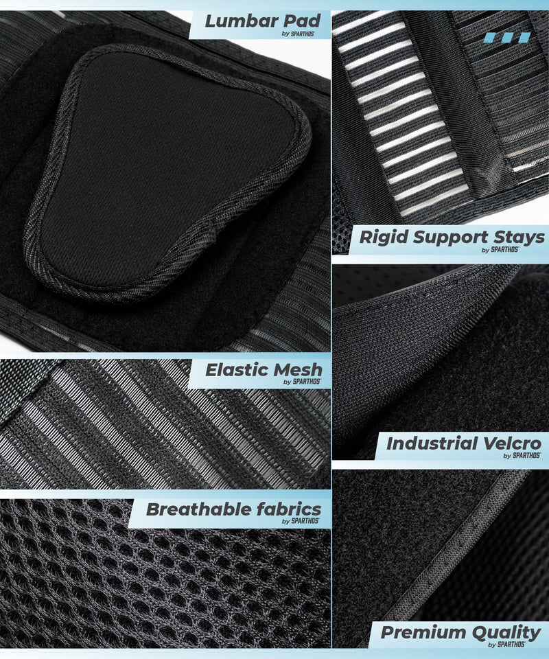 Sparthos Back Brace for Lower Back Pain - Immediate Relief from Sciatica, Herniated Disc, Scoliosis - Breathable Design With Lumbar Support Pad - For Home & Lifting At Work - For Men & Women - (Large) Large (Pack of 1) Black