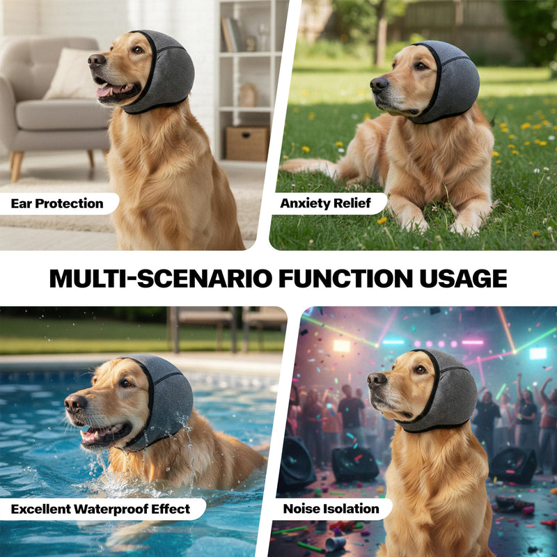 Dog Ear Muffs, No Flap Ear Wraps for Dogs Hematoma - Waterproof Elastic Ear Cover with Calming Hoodie Black Large