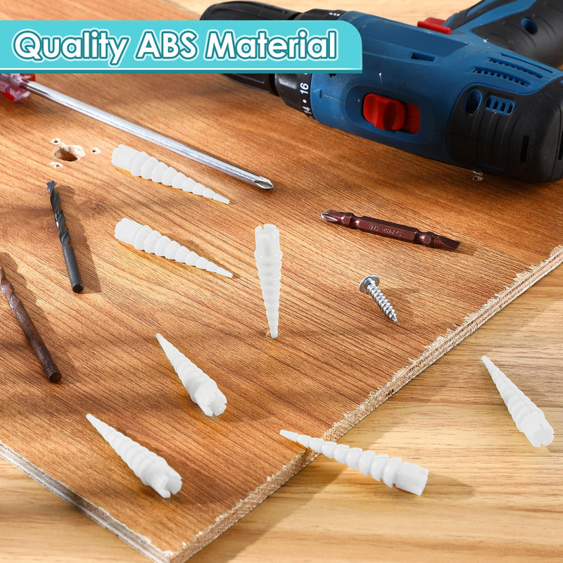 10 Pcs Wood Anchor, Stripped Screw Hole Repair Kit for Wood, Door, Fixing Stripped Screw Holes, Fits Wood Screws Sizes #2 to #16, Screw Holes from Stripped to Gripped, White