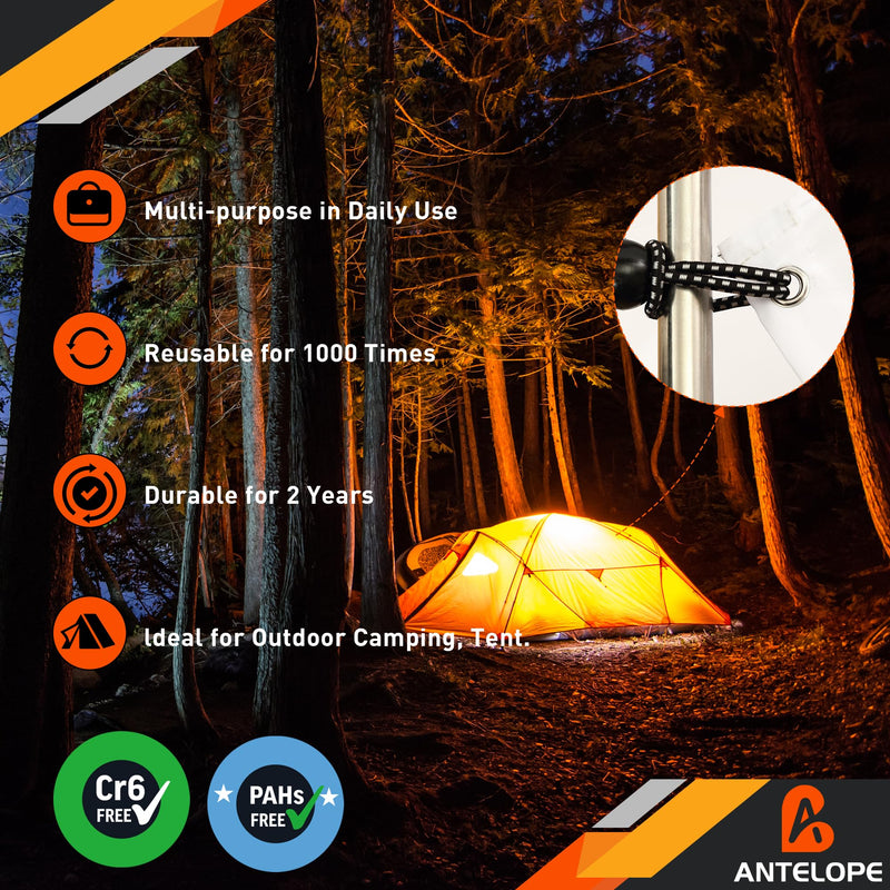 A ANTELOPE 25-Pack Ball Bungee Cord, 8" Heavy Duty Bungee Cord of Canopy Tarp Balls for Camping, Tent, Cargo, Fixed Lines and Hoses, Patio Umbrellas, Awnings (Black & White) 8" x 25PCS