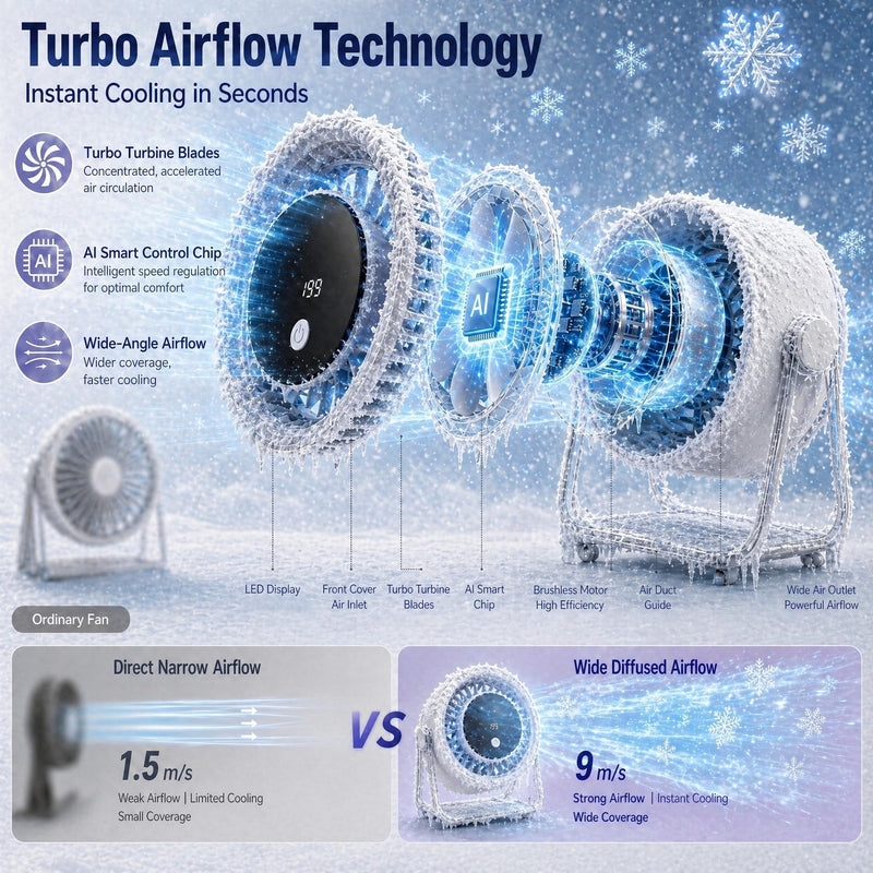 Coolking Small Desk Fan Quiet, 199 Speeds Battery Operated Rechargeable Fan Purple